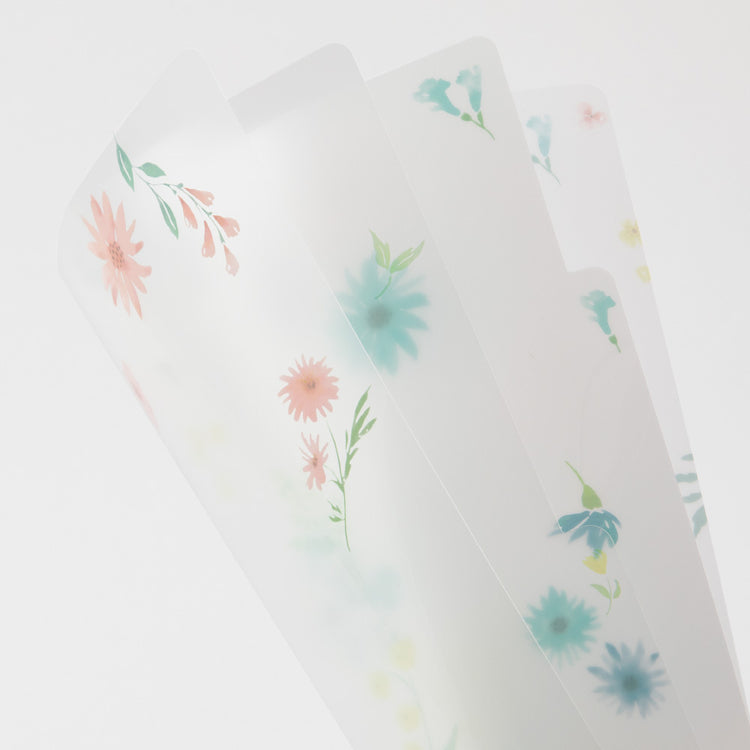 Midori A4 3 Pockets Clear Folder - Flowers B