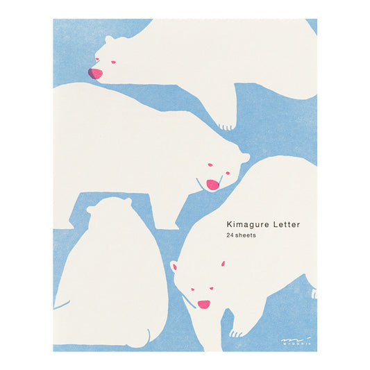 MIDORI Kimagure Easy & Cozy Letter Pad – Polar Bear featuring sketch-style polar bear illustrations on unlined paper with a soft retro design.