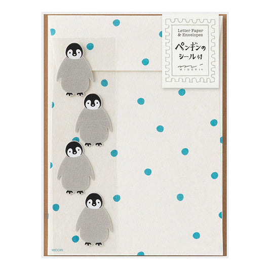 Midori Letter Paper & Envelopes with Stickers 946 Penguin A