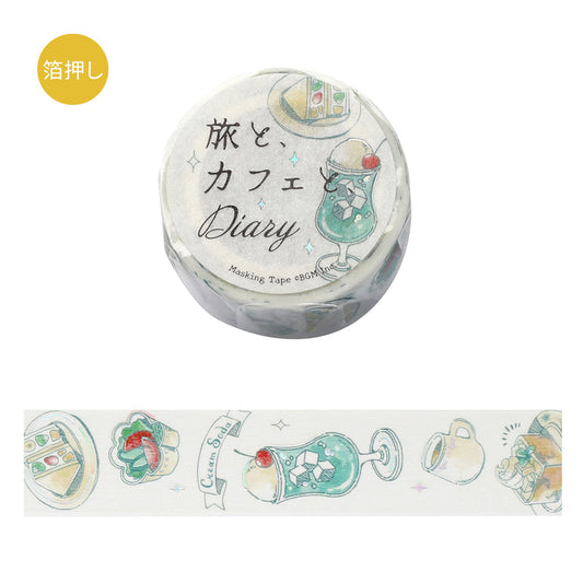 BGM Foil Stamping Masking Tape: Travel, Cafe, and Diary - Mint