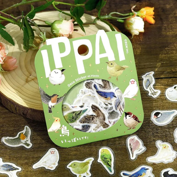 BGM Foil Stamping Flake Seal Ippai Birds stickers featuring vibrant bird illustrations with foil accents.