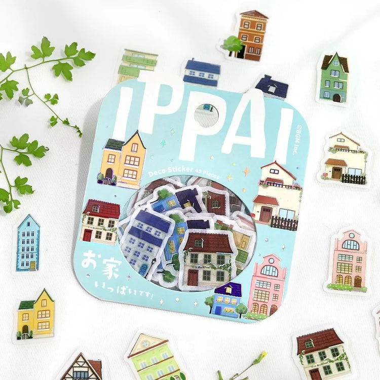 BGM Foil Stamping Flake Seal Ippai Houses stickers featuring colorful homes with foil accents.