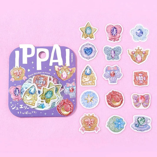 BGM Foil Stamping Flake Seal Ippai Jewelry stickers with rings, gems, and pendants in colorful foil designs.