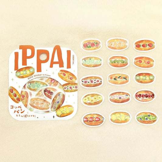BGM Foil Stamping Flake Seal Ippai Koppepan stickers featuring Japanese bread buns with foil touches.