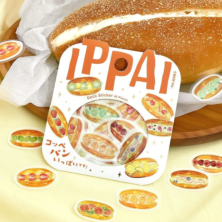 BGM Foil Stamping Flake Seal Ippai Koppepan stickers featuring Japanese bread buns with foil touches.