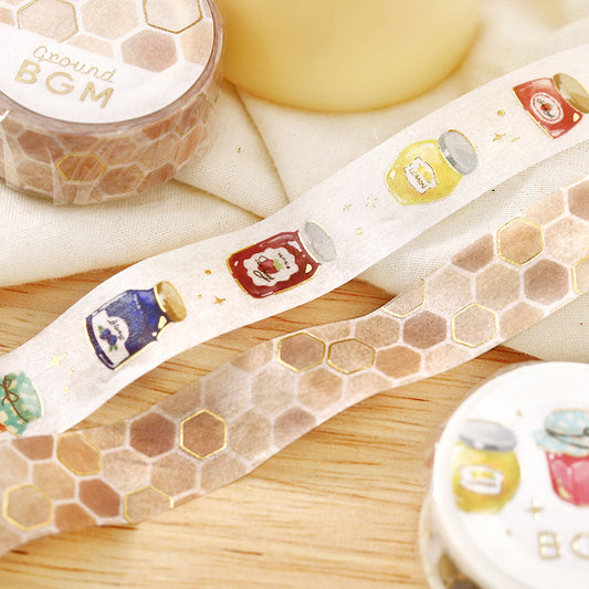 BGM Foil Stamping Masking Tape Life – Fruit Jam featuring colorful fruit illustrations with shimmering foil details, perfect for journaling, scrapbooking, and creative decoration.