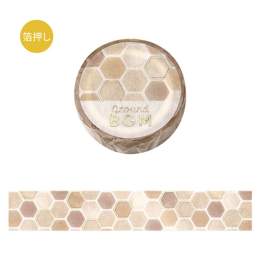 BGM Foil Stamping Masking Tape Life – Grand Honeycomb featuring elegant honeycomb-inspired geometric patterns with shimmering gold foil details, perfect for journaling, scrapbooking, and creative decoration.