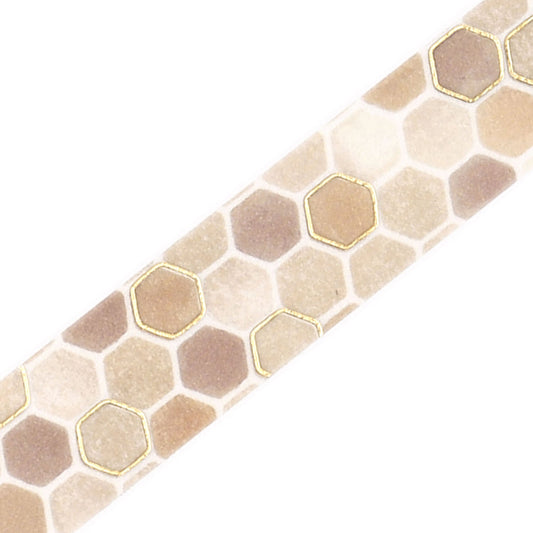 BGM Foil Stamping Masking Tape Life – Grand Honeycomb featuring elegant honeycomb-inspired geometric patterns with shimmering gold foil details, perfect for journaling, scrapbooking, and creative decoration.