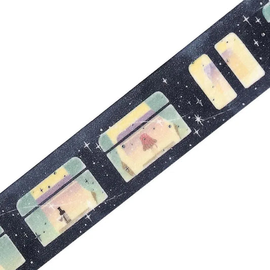 BGM Foil Stamping Masking Tape – Life: Sleeper Train in the Stars 15mm washi tape roll designed with a magical night train and shimmering stars.