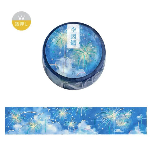BGM Foil Stamping Masking Tape – Sky Encyclopedia: Light Dew 20mm washi tape roll designed with misty sky gradients and foil constellation accents.