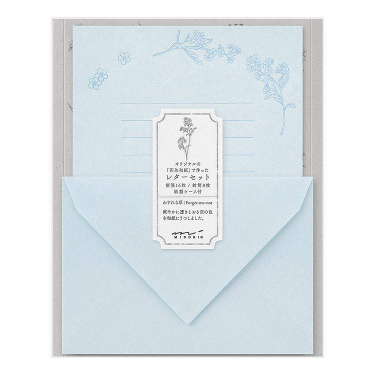 Midori Letter Set 317 Flower Color Washi Paper - Blue