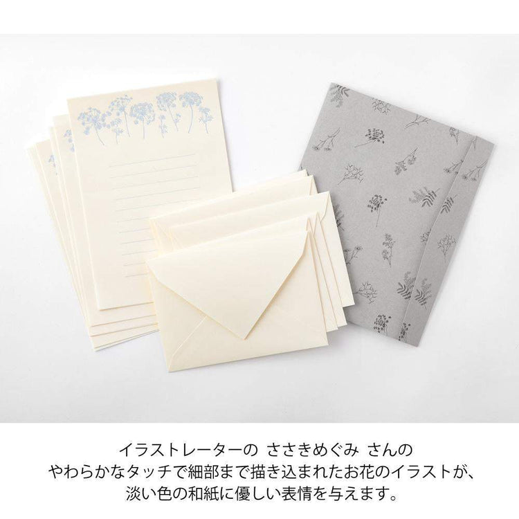 Midori Letter Set 313 Flower Color Washi Paper - White