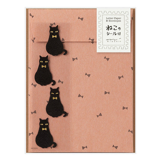 Midori Letter Paper & Envelopes with Stickers 947 Black Cat A