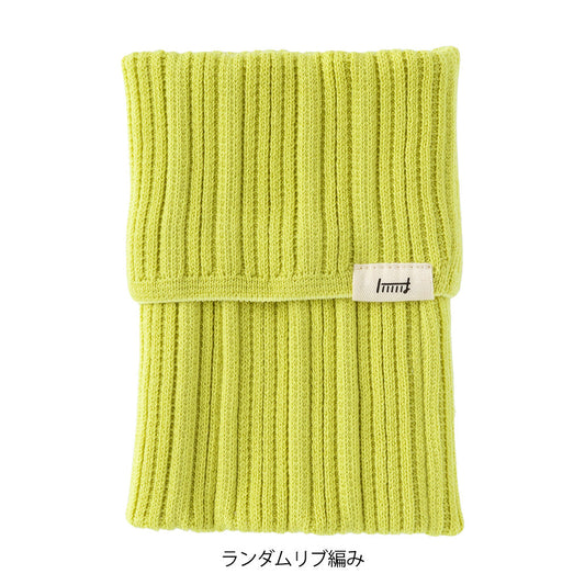 Midori Notebook’s HARAMAKI A6~B6 in Lime Yellow, shown in packaging. A soft cable-knit pouch with flap cover, designed to wrap around a planner like a belly warmer, with stretchable pockets for pens and small essentials.
