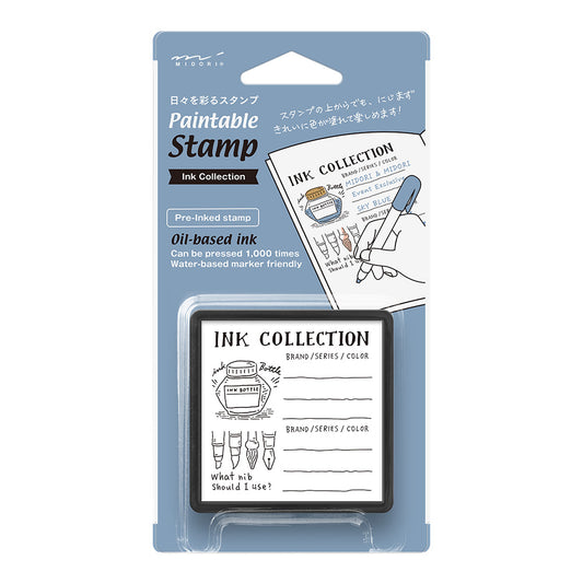 Midori Paintable Stamp Pre-inked – Ink Collection A in packaging, designed for recording fountain pen ink details.