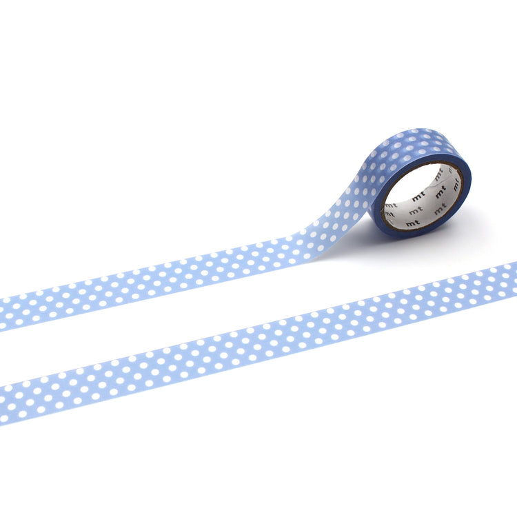 MT 1P Dot Washi Tape in Light Blue Purple – pastel lilac and blue dotted washi tape roll.