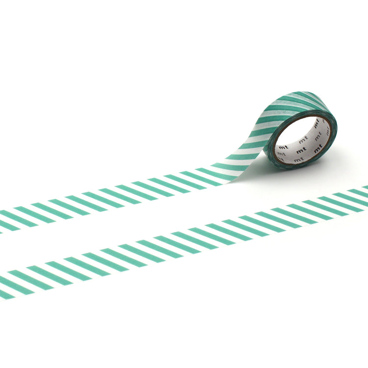 MT 1P Stripe Washi Tape Emerald Green roll with green stripe pattern.