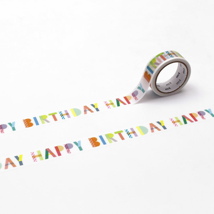 MT EX Washi Tape Happy Birthday – colorful washi tape with happy birthday lettering.