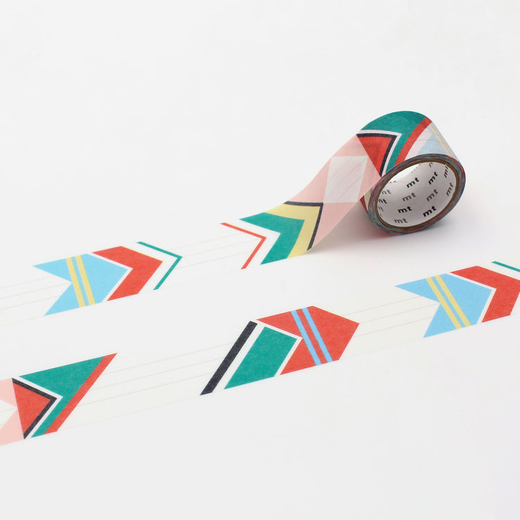 MT × Papier Tigre Write and Draw Washi Tape – Etiquette featuring colorful geometric patterns with lined sections for writing and drawing on Japanese washi paper.