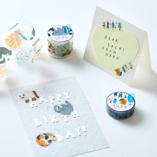 KITTA Soda Transparent Masking Tape (Sticker Type) - Rolling Cat