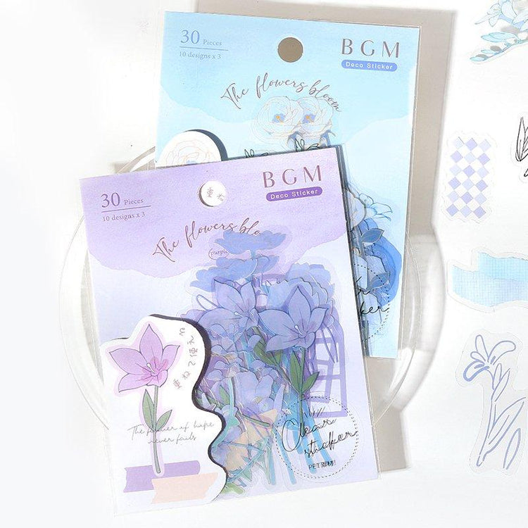 BGM Flowers Blossom Blue Clear Sticker