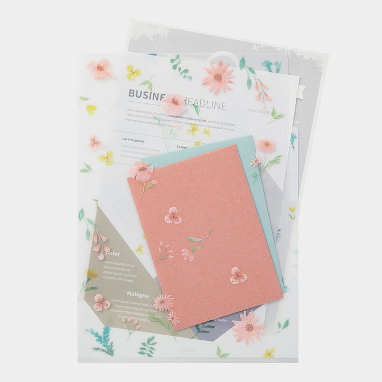 Midori A4 3 Pockets Clear Folder - Flowers B