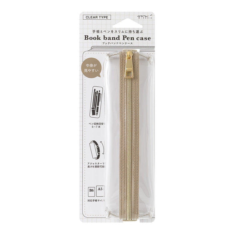 Midori B6 - A5 Book Band Pen Case - Navy Clear × Khaki