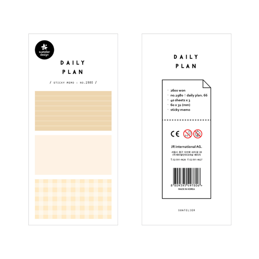 Suatelier Daily Plan.66 Sticky Memo (Checkered, 3)