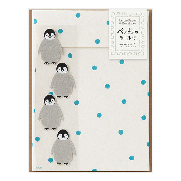 Midori Letter Paper & Envelopes with Stickers 946 Penguin A