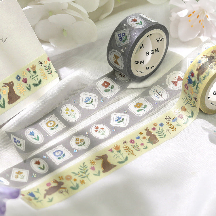 BGM Foil Stamping Masking Tape: Nordic Forest - Flowers and Rabbits