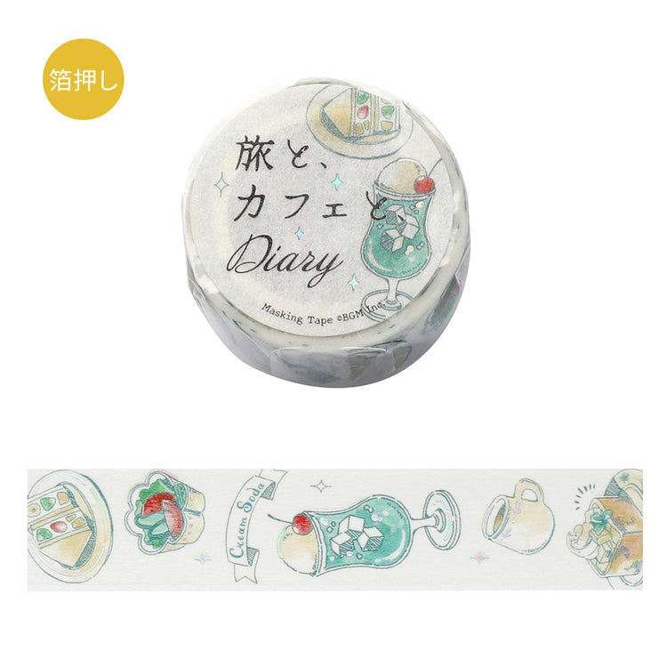 BGM Foil Stamping Masking Tape: Travel, Cafe, and Diary - Mint