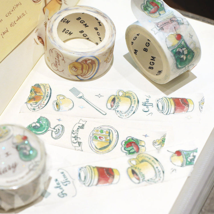 BGM Foil Stamping Masking Tape: Travel, Cafe, and Diary - Mint