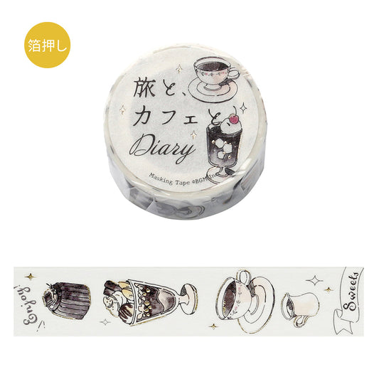 BGM Foil Stamping Masking Tape: Travel, Cafe, and Diary - Noir