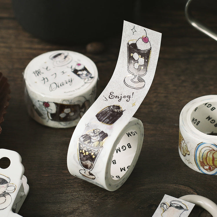 BGM Foil Stamping Masking Tape: Travel, Cafe, and Diary - Noir