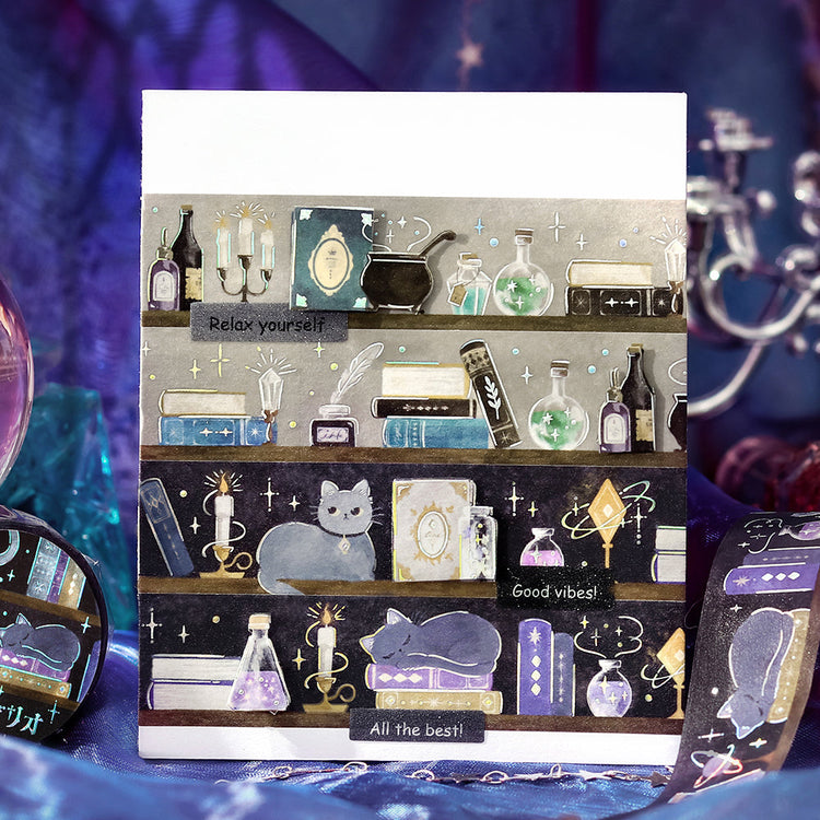 BGM Foil Stamping Masking Tape: Fantasy Bibliotheca Cat