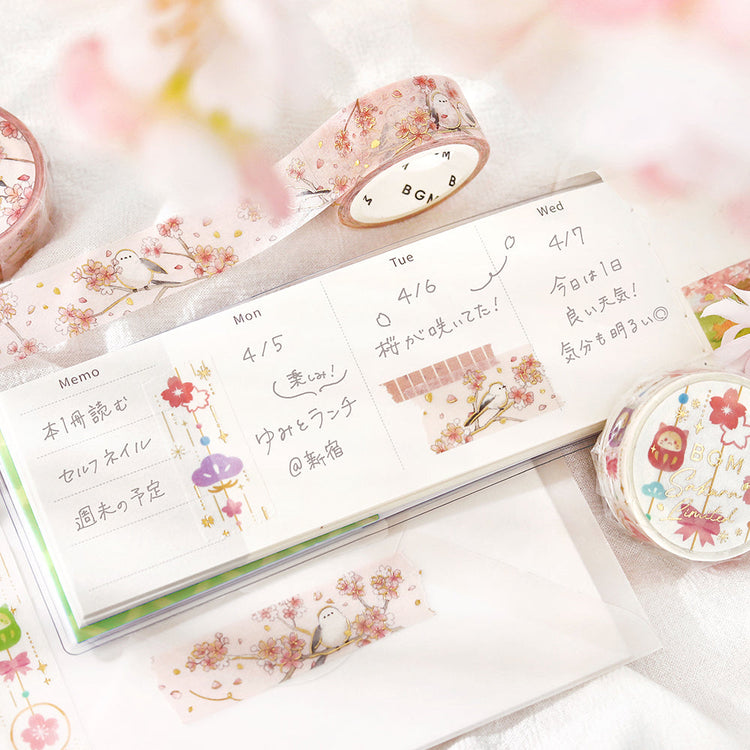 BGM Sakura Limited Masking Tape: Cherry Blossoms and Long-tailed Tits