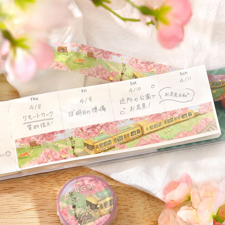 BGM Sakura Limited Masking Tape: Cherry Blossom-Lined Train Street