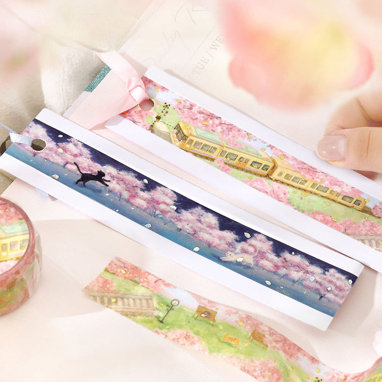 BGM Sakura Limited Masking Tape: Cherry Blossom-Lined Train Street