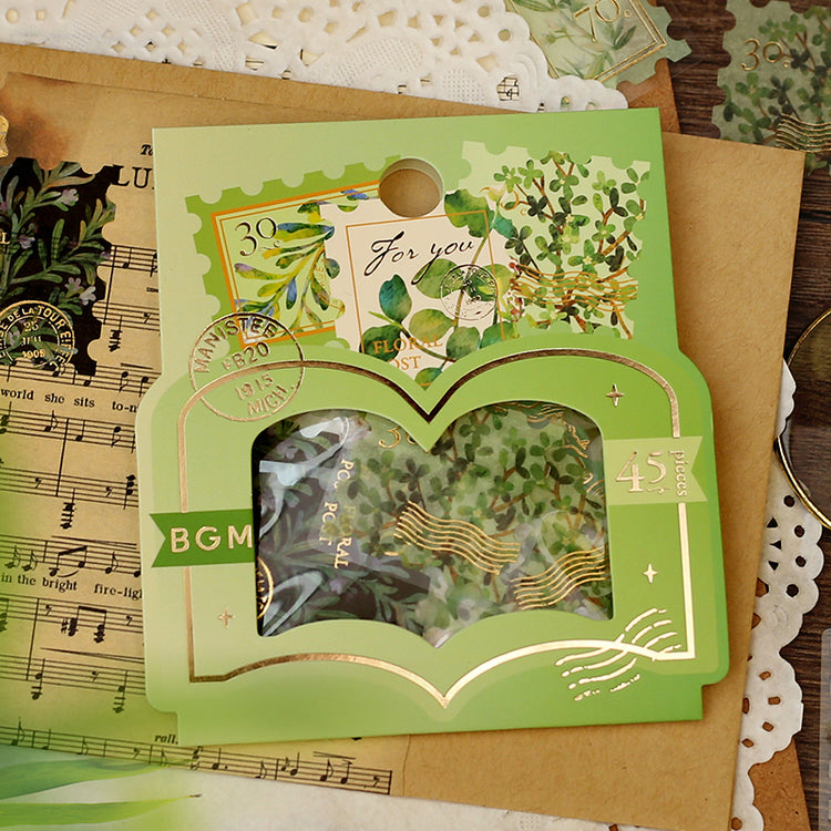 BGM Foil Stamping Flake Seal: Post Office Botanical Book - Green