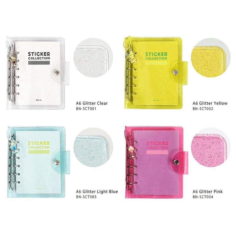 BGM Notebook-Style Sticker Book: A6 Glitter Clear