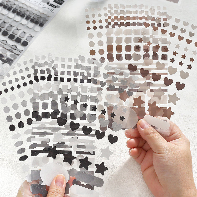 BGM Daily Palette Seat Seal Dark stickers in shades of gray and taupe with assorted shapes.