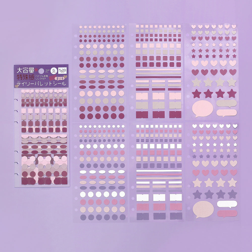 BGM Daily Palette Seat Seal Lilac stickers in light and deep purples with assorted shapes.