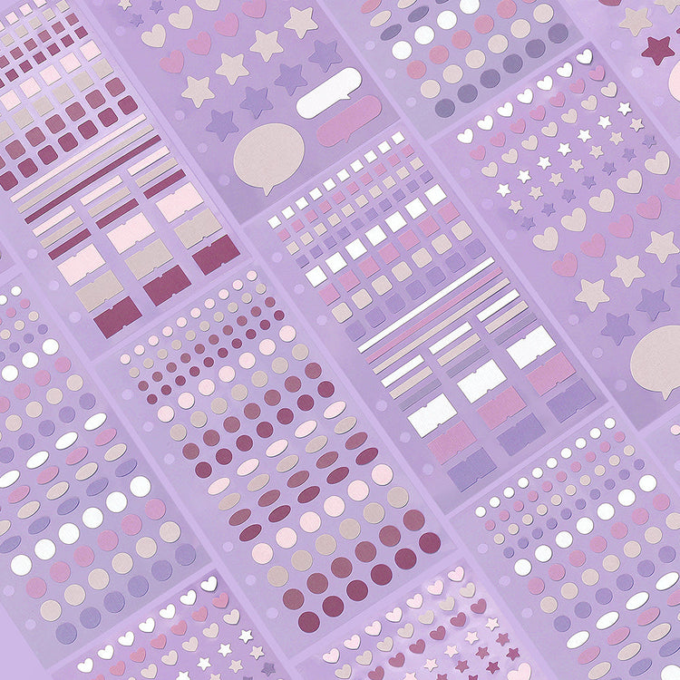 BGM Daily Palette Seat Seal Lilac stickers in light and deep purples with assorted shapes.