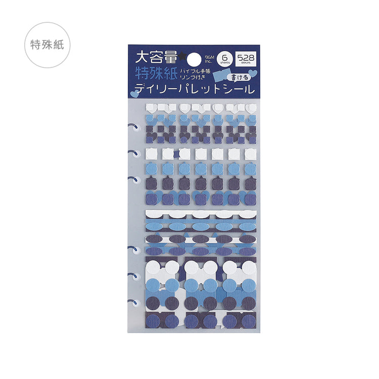 BGM Daily Palette Seat Seal Ocean stickers in blue tones featuring assorted shapes.