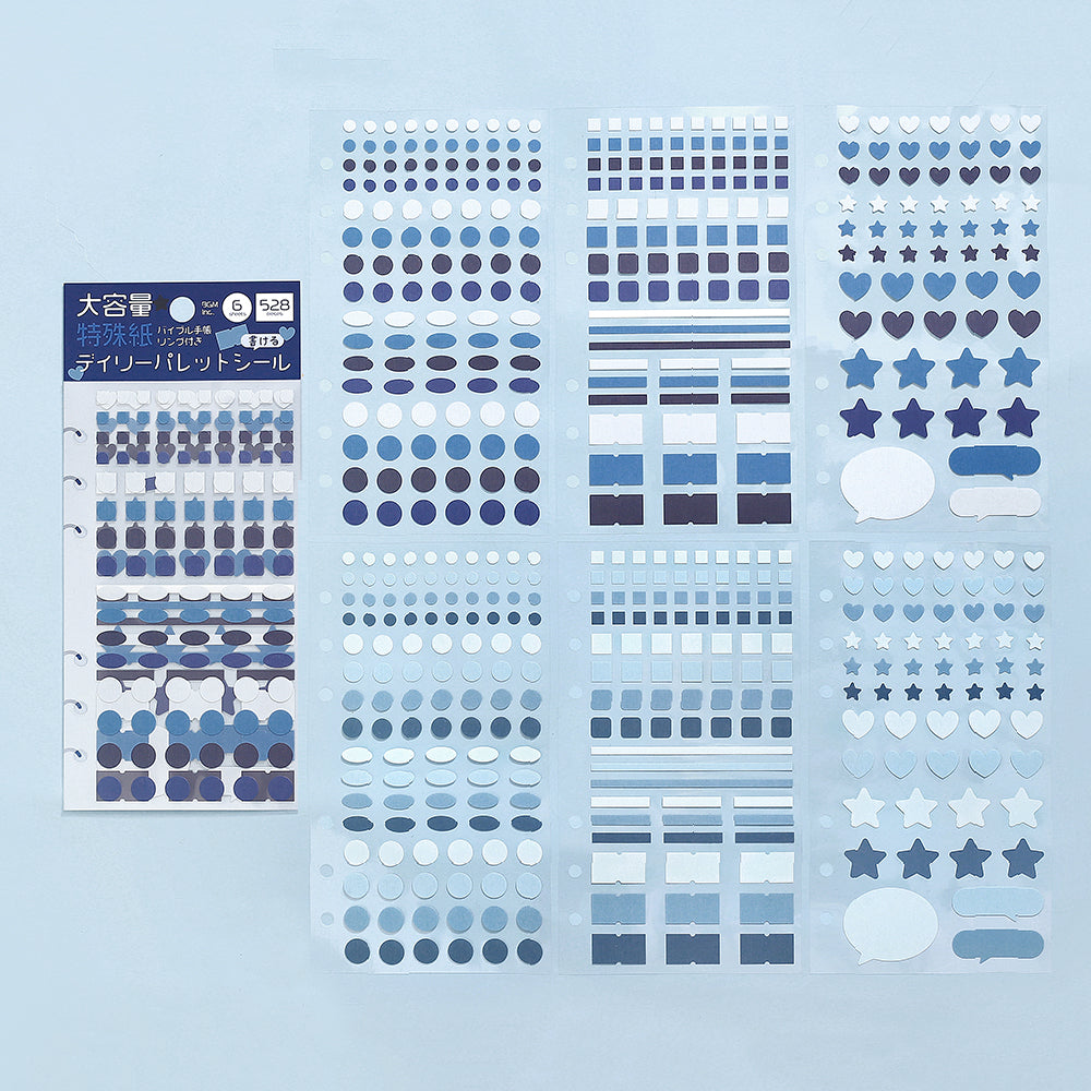 BGM Daily Palette Seat Seal Ocean stickers in blue tones featuring assorted shapes.