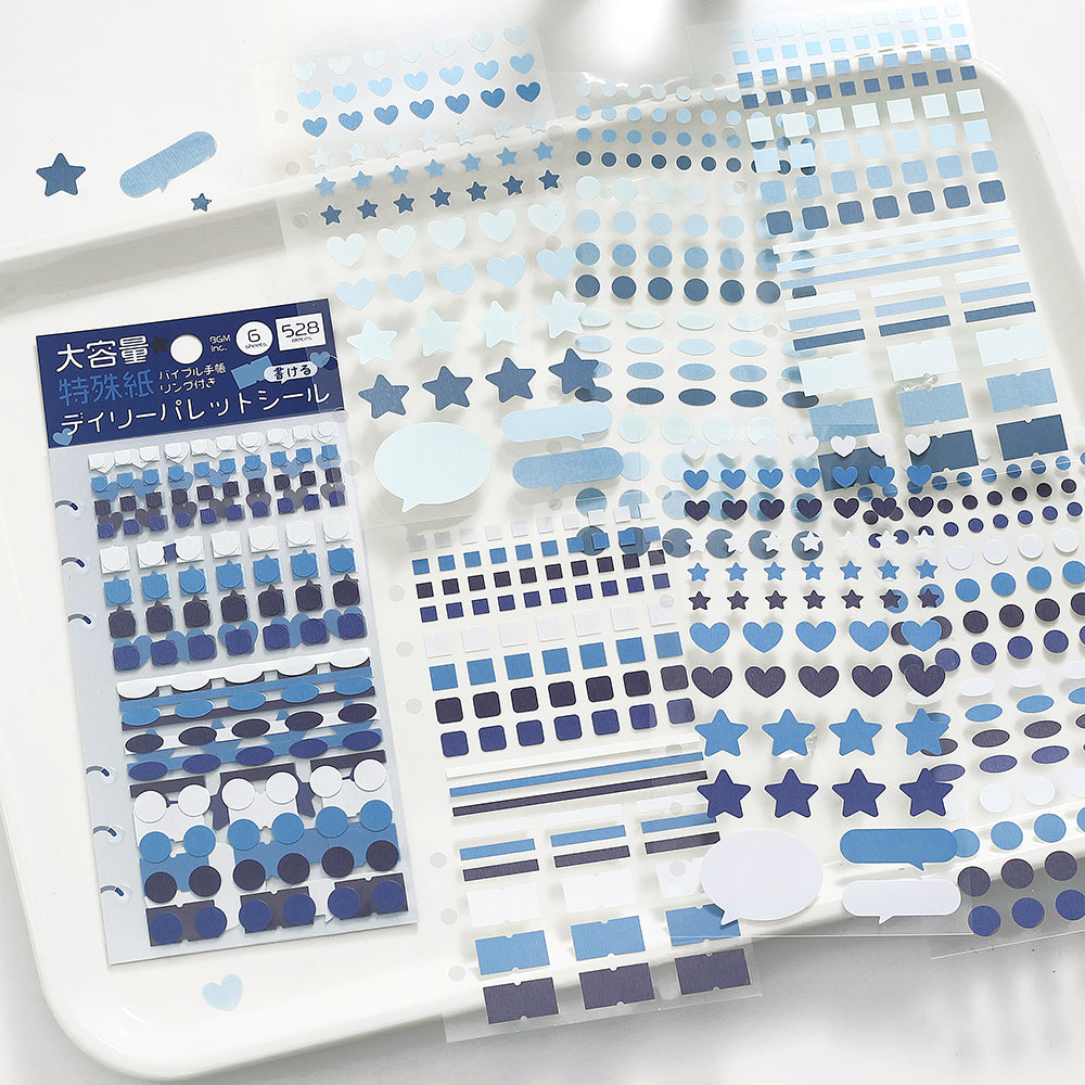 BGM Daily Palette Seat Seal Ocean stickers in blue tones featuring assorted shapes.
