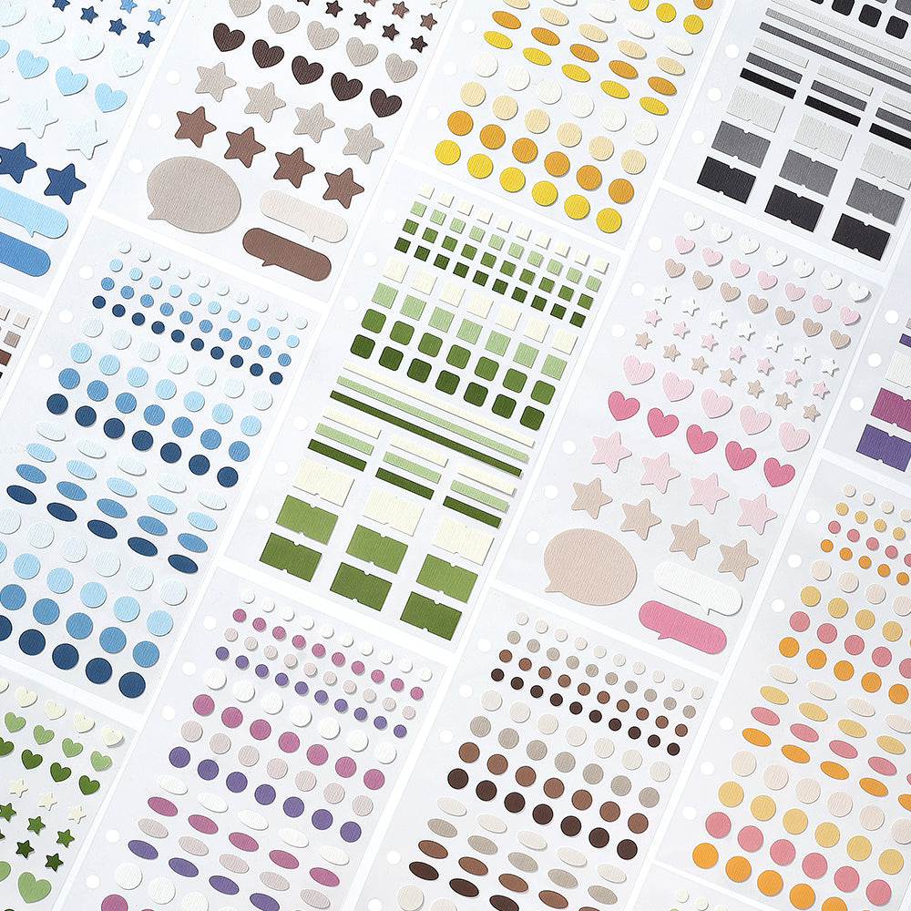 BGM Daily Palette Seat Seal Raspberry stickers featuring dots, hearts, stars, and tabs in shades of pink and red.