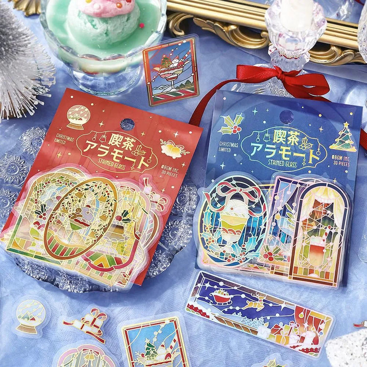 BGM Cafe A La Mode Stained Glass Clear Seal – Christmas Night and Christmas Glow foil-stamped clear stickers