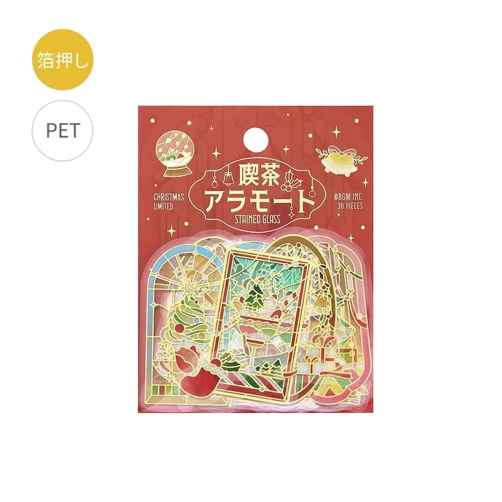 BGM Cafe A La Mode Stained Clear Seal – Christmas Glow foil-stamped clear stickers featuring warm Christmas light designs.