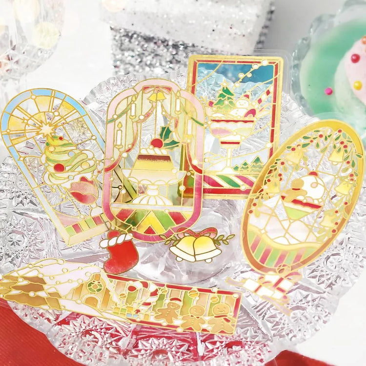 BGM Cafe A La Mode Stained Clear Seal – Christmas Glow foil-stamped clear stickers featuring warm Christmas light designs.